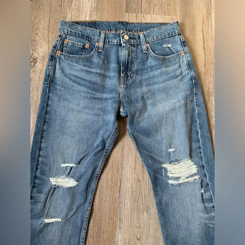 Levi’s 502 Denim Jeans men’s Jeans Straight Leg Distressed Ripped Blue Size 30